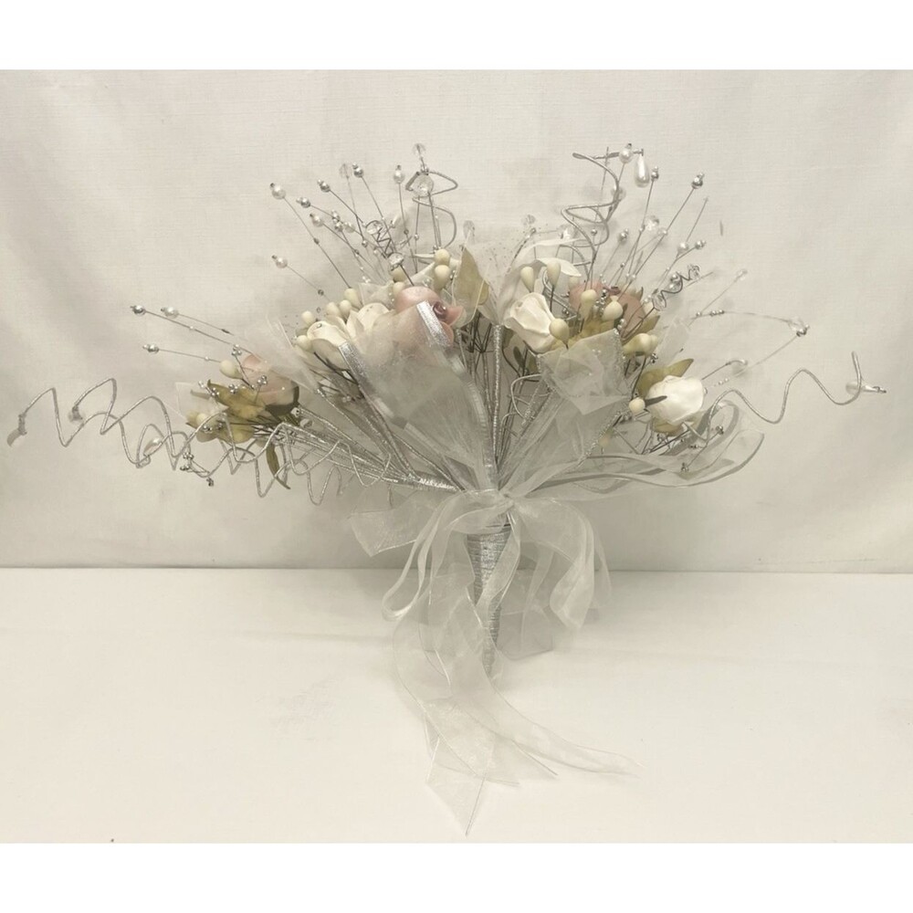 Beautiful Bride Wedding Floral Bouquet Groom Boutonniere White Pink Silver